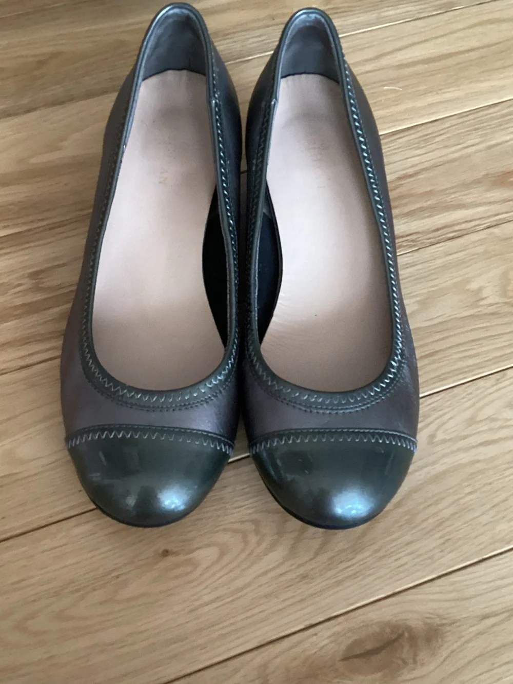 Cole Haan Metallic Silver and Gunmetal Low Wedge Pumps